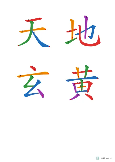 笔画数与笔顺例字字帖示例：标注笔画数的例字练习